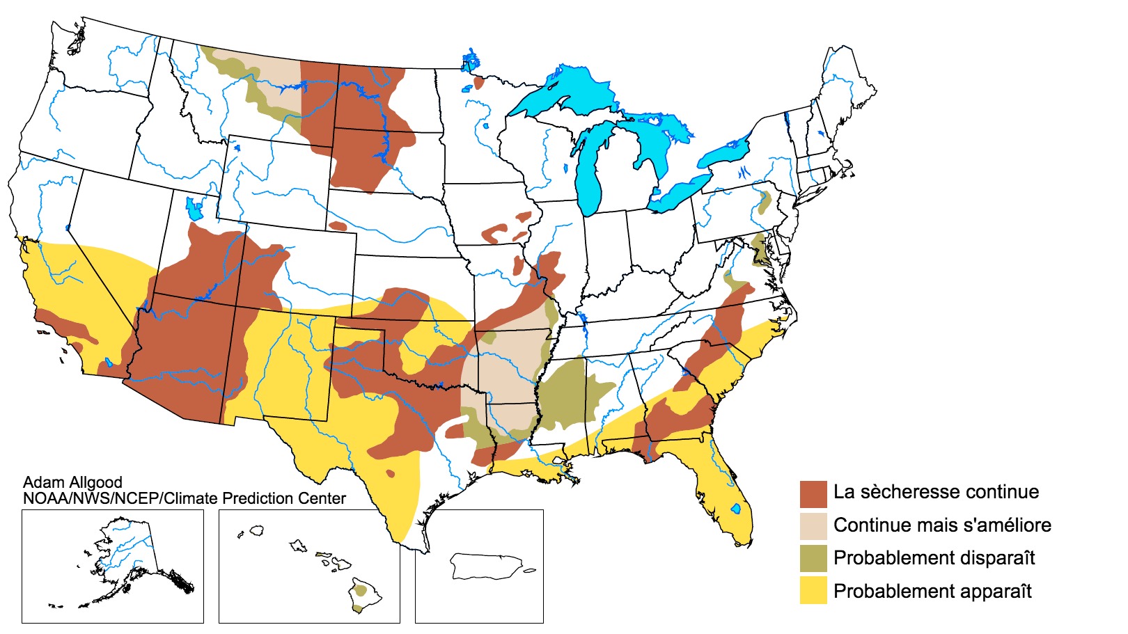Tendance saisonni&egrave;re de la s&eacute;cheresse aux &Eacute;tats-Unis: du 21 d&eacute;cembre 2017 au 31 mars 2018

