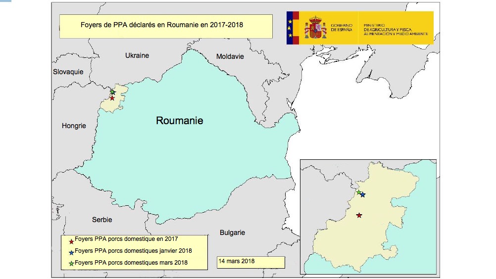<p>Foyers de PPA en Roumanie 2017-2018 (source RASVE-ADNS)</p>

