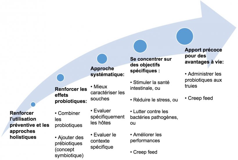 Figure 2. Strat&eacute;gies visant &agrave; am&eacute;liorer l&#39;utilisation des probiotiques &agrave; un stade pr&eacute;coce.
