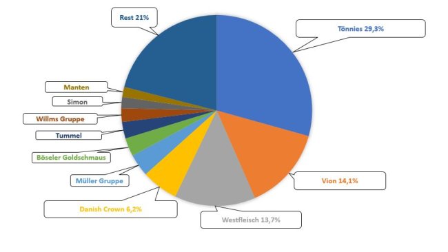 Parts de marché des 10 plus grands abattoirs de porcs en Allemagne en 2018. Source : ISN.