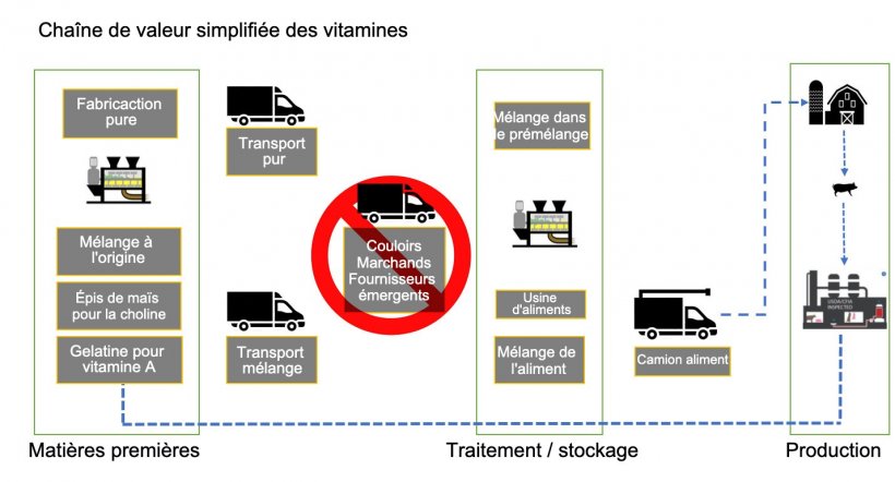 Figure 1. Description g&eacute;n&eacute;rale de la cha&icirc;ne de valeur des vitamines pour l&#39;alimentation animale.
