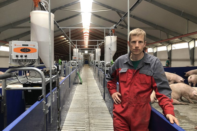 Jeppe Bloch dans la nouvelle partie de sa porcherie pour truies.