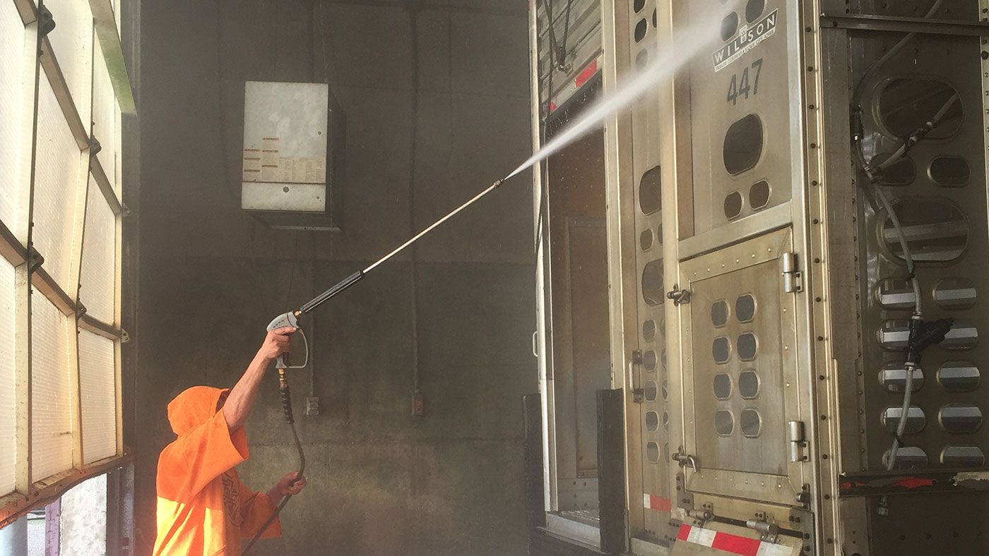 Photo 2. Lavage sous pression de la carrosserie d'un camion.
