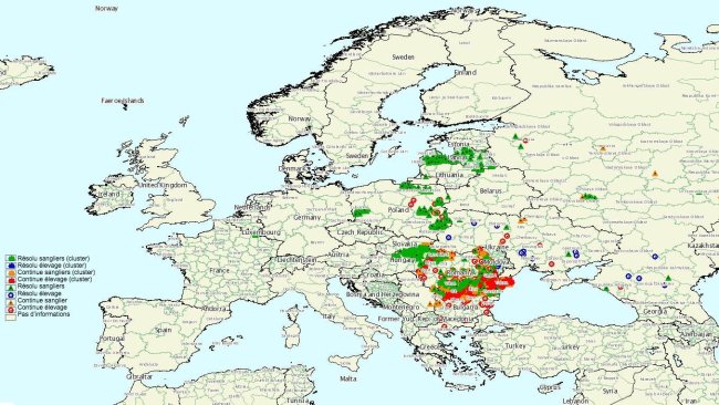 Foyers de PPA dans l'UE au 1er trimestre 2020