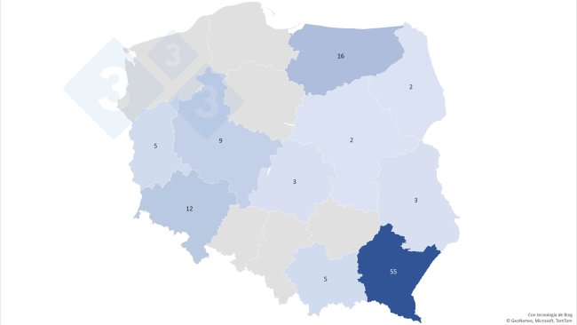 Nombre de foyers de PPA dans une voïvodie donnée