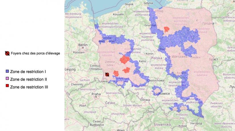 Foyers de peste porcine africaine en Pologne en 2023. Source : Chef de l&#39;Inspection V&eacute;t&eacute;rinaire.
