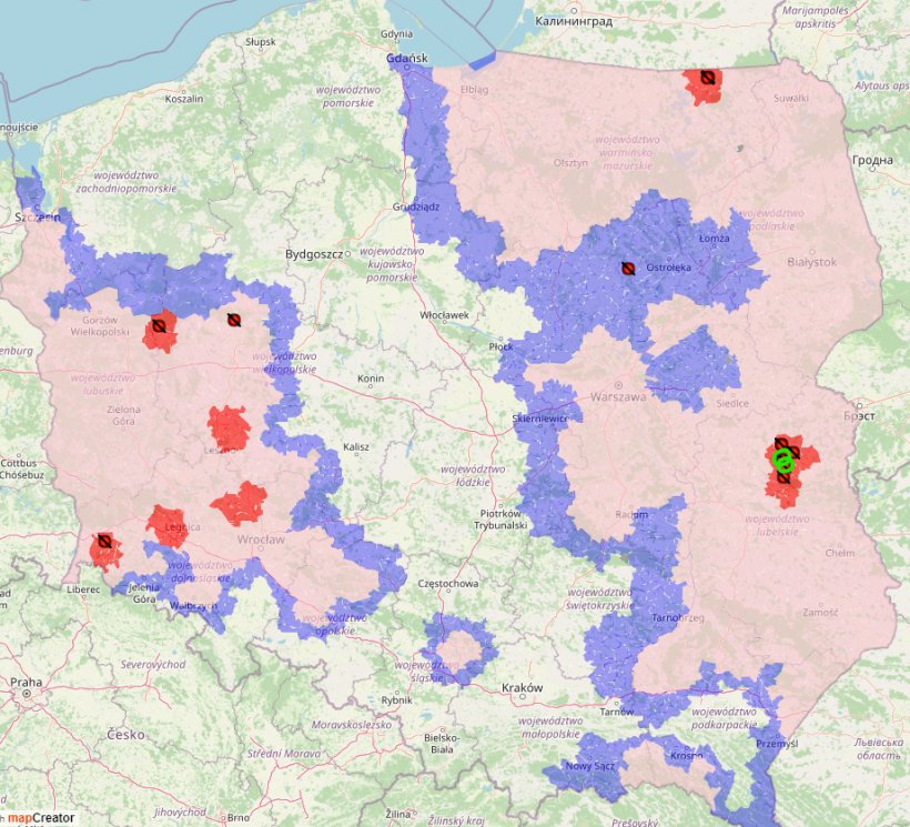 Les foyers de PPA num&eacute;ro 11 et 12 sont indiqu&eacute;s en vert. Les points rouges indiquent les foyers de PPA apparus depuis le d&eacute;but de l&#39;ann&eacute;e 2023. (Source : GIW)
