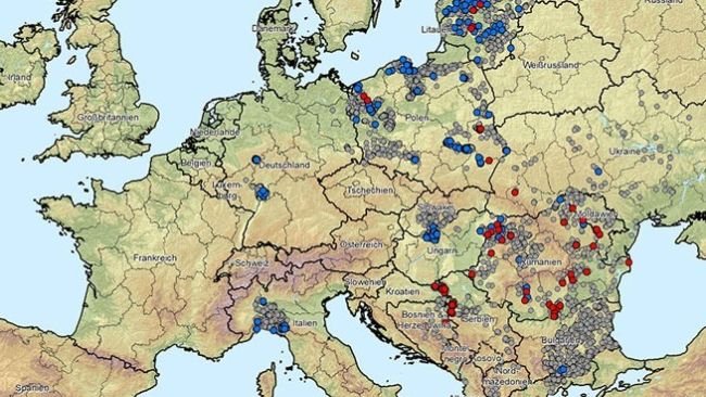 Figure 1. Foyers de peste porcine africaine (génotype II) en Albanie, dans les pays baltes, en Bosnie-Herzégovine, en Bulgarie, en Allemagne, en Grèce, en Italie, au Kosovo, en Croatie, Moldavie, Monténégro, Macédoine du Nord, Pologne, Roumanie, Suède, Serbie, Slovaquie, République tchèque, Ukraine et Hongrie (du 20/08/2024 au 20/08/2025). Source des données : ADIS, TSN (au 20/08/2025 - 08h40)
